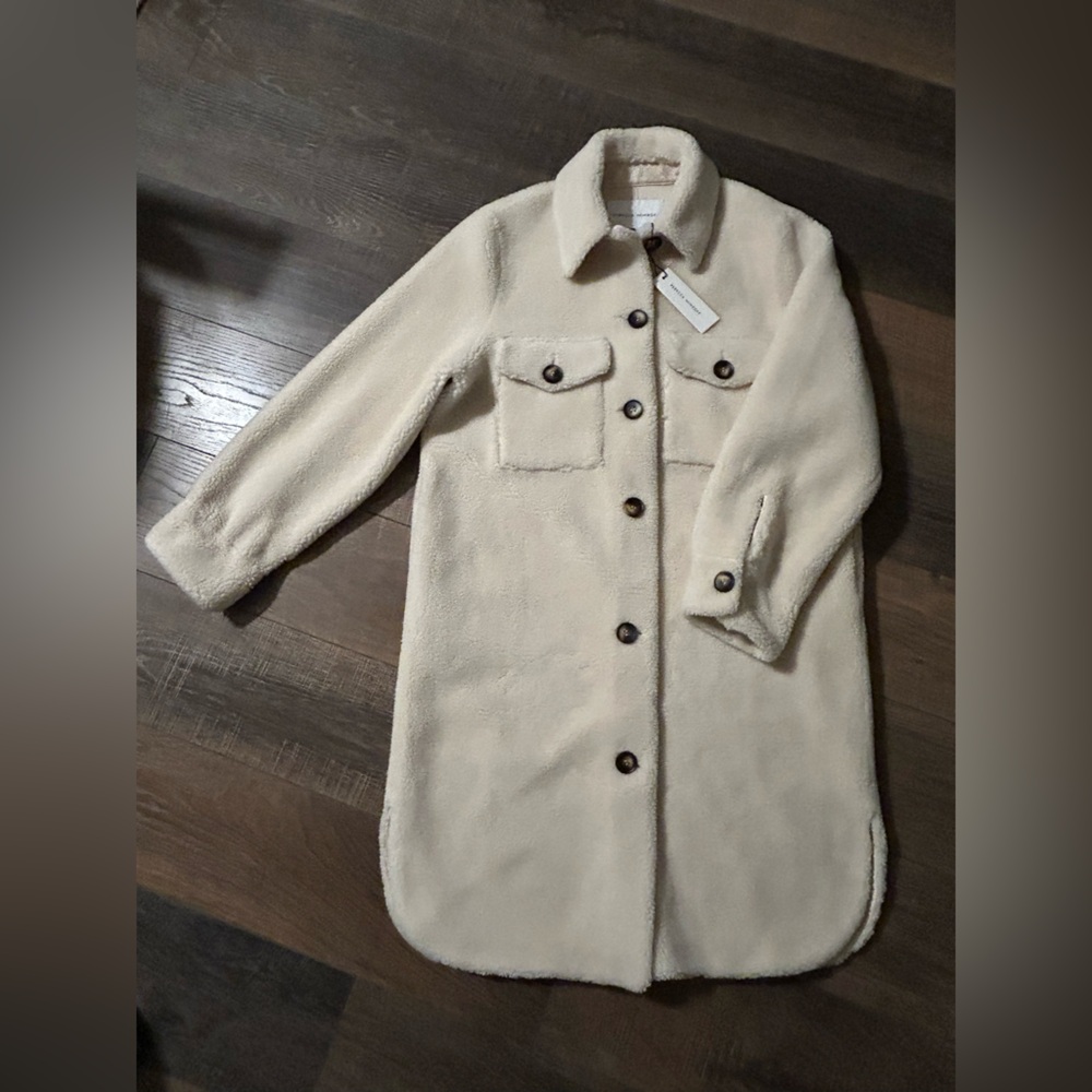 NWT Rebecca Minkoff Harper Long Sherpa Shacket in cream